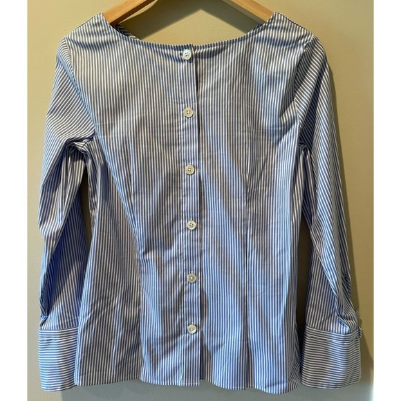 NWT Talbots Women's Smock Top, XS. Light Blue with White Stripes - Picture 2 of 3